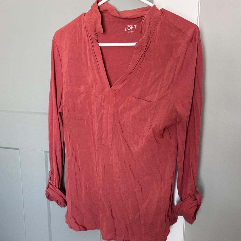 LOFT Women's Terracotta V-Neck Blouse
